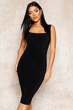 Boohoo Double Layer Slinky Bodycon Midi Dress