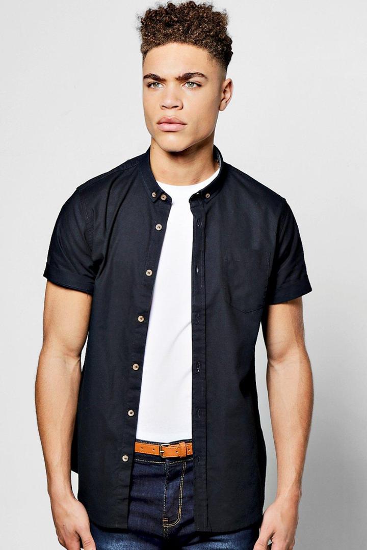 Boohoo Navy Short Sleeve Oxford Shirt Navy