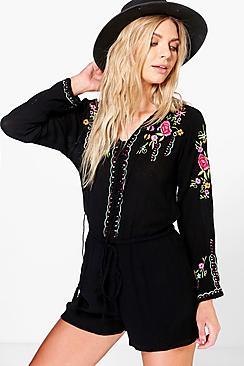 Boohoo Julie Embroidered Playsuit