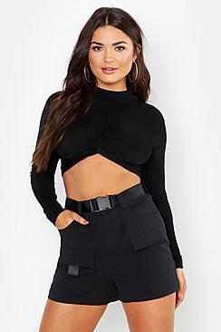 Boohoo Textured Twist Front Crop Top