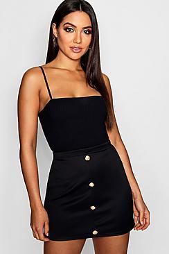 Boohoo Gold Button A Line Mini Skirt