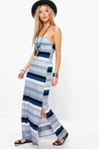 Boohoo Astrid Striped Strappy Maxi Dress Blue