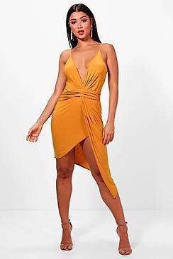 Boohoo Strappy Plunge Drape Bodycon Dress