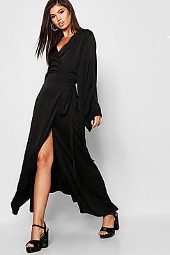 Boohoo Wrap Front Satin Skater Dress