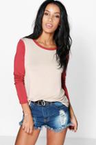 Boohoo Grace Contrast Sleeve + Neck T-shirt Stone