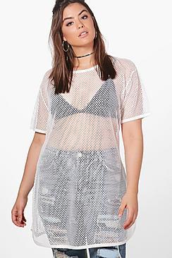 Boohoo Plus Daisy Longline Fishnet Mesh Tee