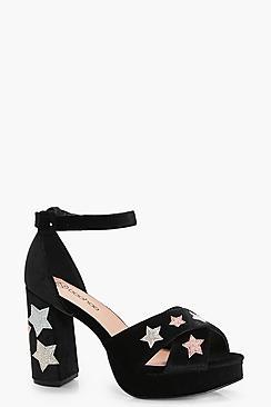 Boohoo Sadie Glitter Star Detail Platform Heels