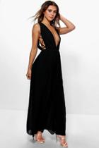 Boohoo Petite Mel All Over Pleated Strappy Side Maxi Dress Black