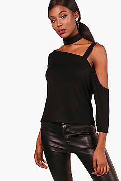Boohoo Audrey One Shoulder Choker T-shirt
