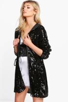 Boohoo Petite Claire Sequin Hooded Parka Black