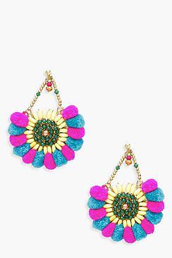 Boohoo Holly Pom Pom & Bead Statement Earrings