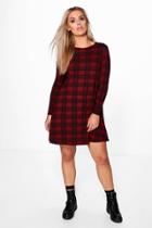 Boohoo Plus Kelly Tartan Basic Swing Dress Wine