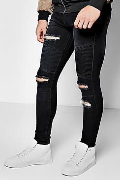 Boohoo Black Super Skinny Ripped Biker Jeans