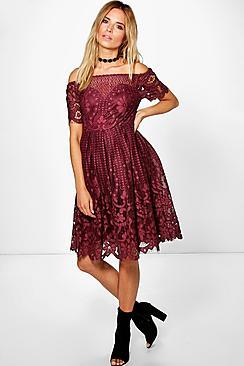 Boohoo Boutique Zoe Lace Bardot Prom Dress