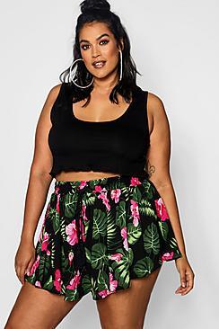 Boohoo Plus Palm Print Flippy Short