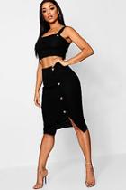 Boohoo Square Neck Horn Button Midi Skirt Set
