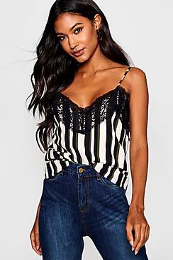 Boohoo Stripe Lace Trim Cami