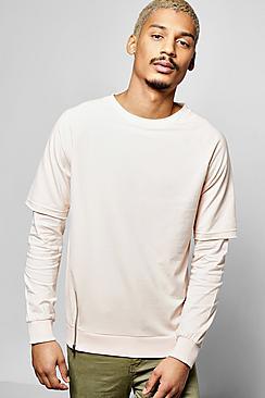Boohoo Raglan Sweatshirt With Faux Layer Sleeve