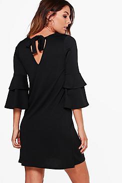 Boohoo Sara Frill Sleeve Tie Back Dress