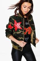 Boohoo Savannah Star Camo Print Bomber Jacket Khaki