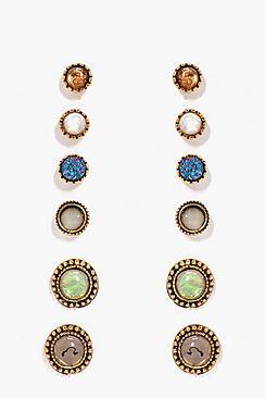 Boohoo Izzy Mixed Stone Stud Earrings 6 Pack