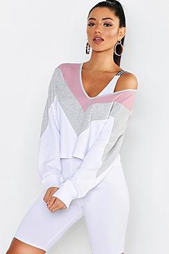 Boohoo Tonal Colour Block Chevron Sweat
