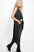 Boohoo Florence Suede Waterfall Sleeveless Jacket Black