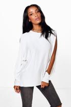 Boohoo Rachel Oversized Split Long Sleeve T-shirt White