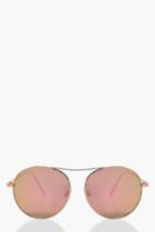 Boohoo Kara Purple Revo Lens Round Sunglasses Gold