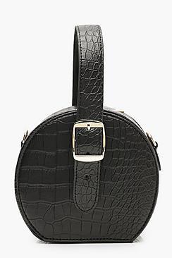 Boohoo Grab Handle Faux Croc Round Bag