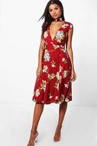 Boohoo Floral Print Cap Sleeve Midi Dress