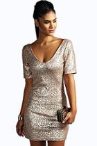 Boohoo Sequin Short Sleeve Bodycon Dress