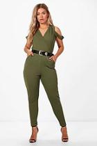 Boohoo Plus Liv Crepe Cold Shoulder Plunge Jumpsuit