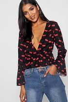 Boohoo Cherry Print Ruffle Top