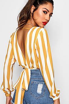 Boohoo Keisha Stripe Satin Tie Peplum Top