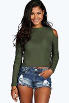 Boohoo Sara Ribbed Long Sleeve Cold Shoulder Top