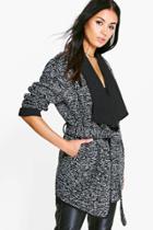 Boohoo Lillie Belted Boucle Waterfall Coat Charcoal