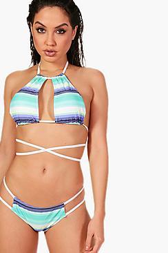 Boohoo Rio Halterneck Stripe Bikini