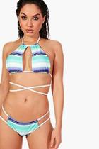 Boohoo Rio Halterneck Stripe Bikini