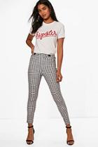 Boohoo Anna Button Detail Gingham Skinny Trousers