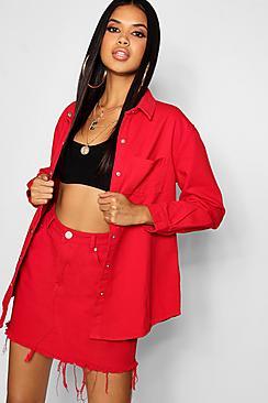Boohoo Rich Red Denim Mini Skirt