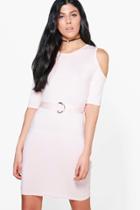 Boohoo Betty D-ring Cold Shoulder Midi Dress Nude