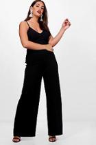Boohoo Plus Crepe Ruffle Waist Wide Leg Jumpsuit