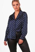Boohoo Plus Lauren Spot Print Revere Collar Blouse