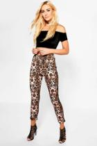 Boohoo Ana Leopard Print Stretch Skinny Trousers Multi