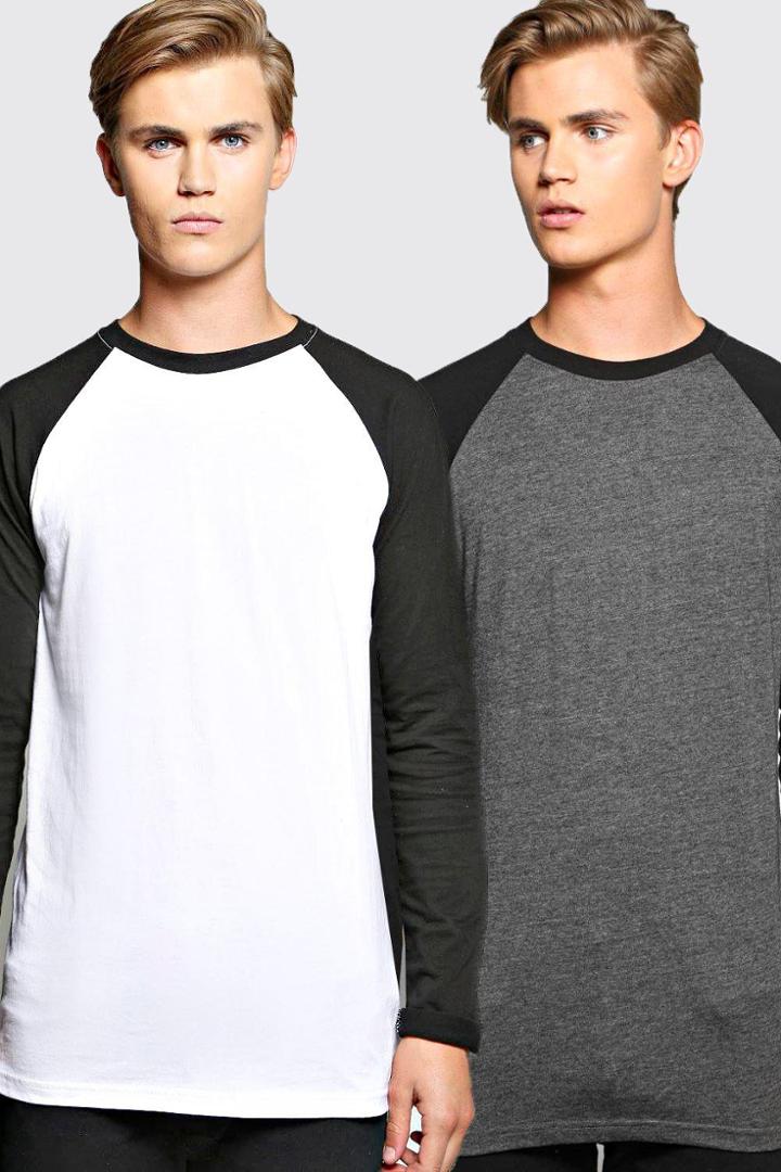 Boohoo 2 Pack Long Sleeve Raglan T Shirt Multi