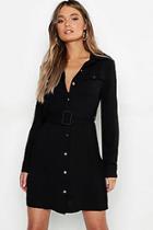 Boohoo Utility Button Front Belted Shirt Dress