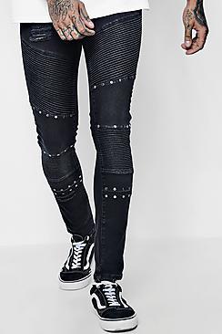 Boohoo Super Skinny Washed Black Studded Jeans