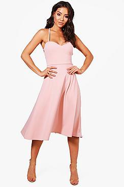 Boohoo Tie Back Detail Midi Skater Dress