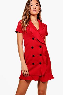 Boohoo Beatrix Frill Detail Blazer Dress